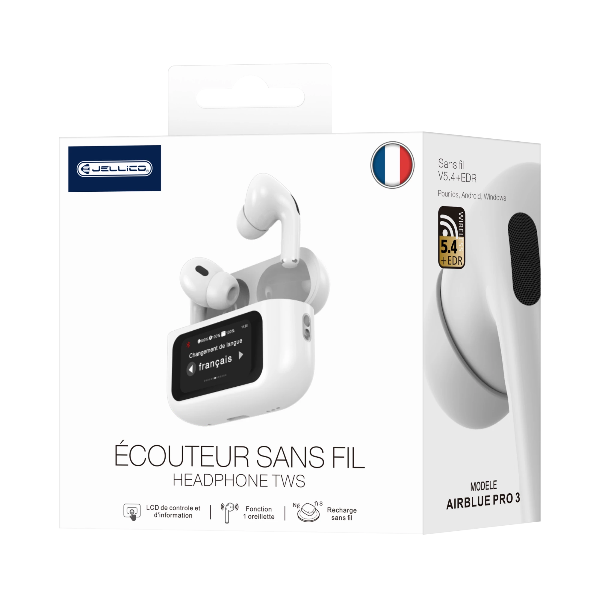 Écouteurs sans fil bluetooth avec écran tactile Airpods Pro 3 JELLICO AirBlue Pro 3